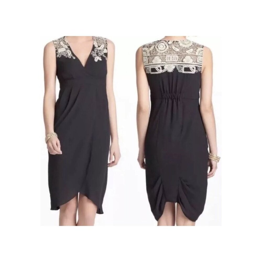 Meadow Rue ANTHROPOLOGIE Embroidered‎ Tulip Hem Dress Size 2 Black Ivory Lace XS